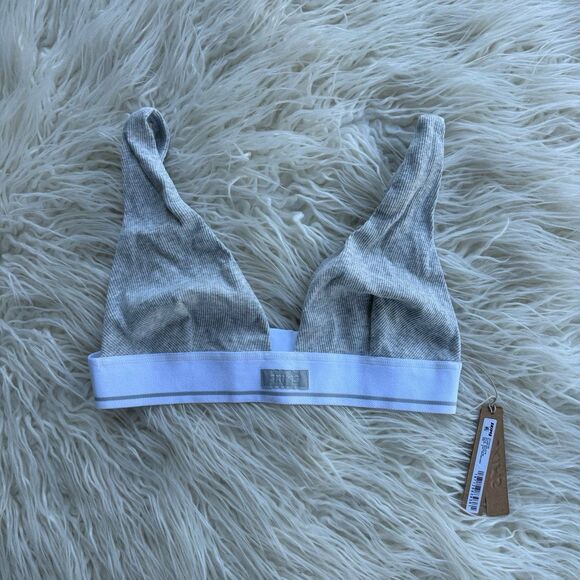 Skims Cotton Rib Plunge Bralette Light Heather Grey Size Small - Picture 2 of 7